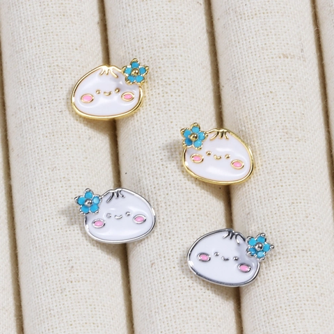 Cute Cartoon Bun Enamel Copper Ear Studs White Small Steamed Bread Earrings For Girls Women Fashion Jewelry