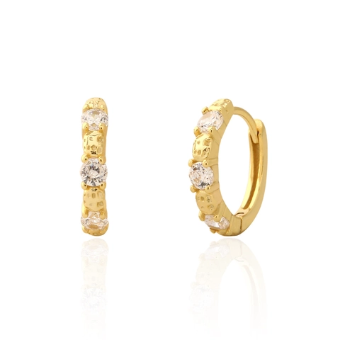 Boucles D'oreilles Huggie Hoop En Argent Sterling 925 Géométriques Zircon Incrusté Minimaliste Plaqué Or Pour Femmes