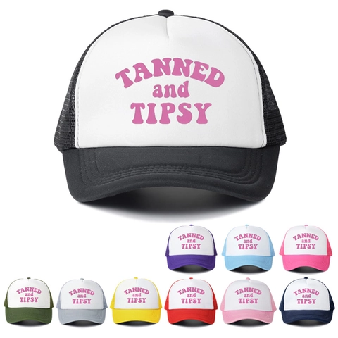 Tanned And Tipsy Hand Geborduurd Truckerpet Gaas Baseballpet Verstelbare Zonwering Outdoor Casual Zomer Mode Pet