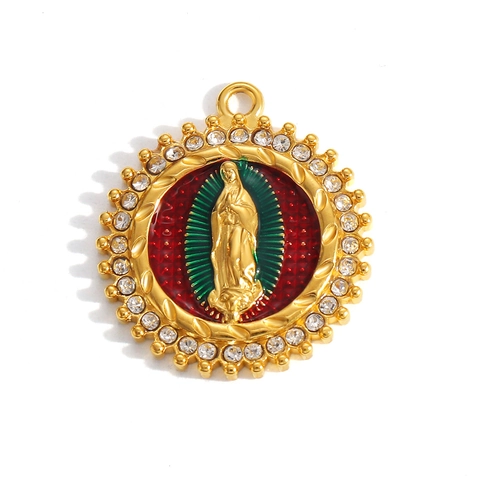 Stainless Steel Pendants Religious Virgin Mary Cross Gold Plated Rhinestone Enamel DIY Jewelry Accessories For Women