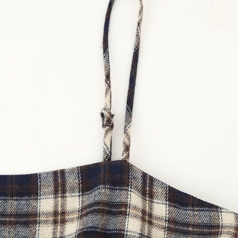Plaid Cami Top Polyester Spaghetti Strap Ruffle Peplum Layered Design Square Neck Sweet Retro Vest For Women