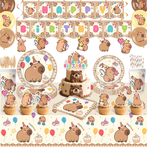Capybara Thema Geburtstag Party Dekorationen Einweg Geschirr Pappteller Tassen Servietten Tischdecke Luftballons Banner Cartoon Stil
