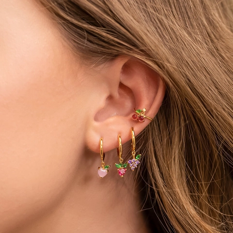 Orecchini A Cerchio Con Frutta Colorata Ottone Zirconia Fragola Ciliegia Uva Pesca Mela Pendenti Gioielli Estate Donna