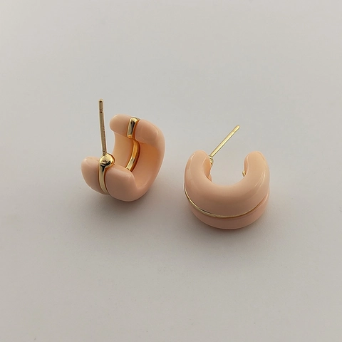 Pendientes De Tuerca En C Con 925 Sterling Silver Earring Post Resina Esmalte Línea Dorada Joyería Geométrica Mujer