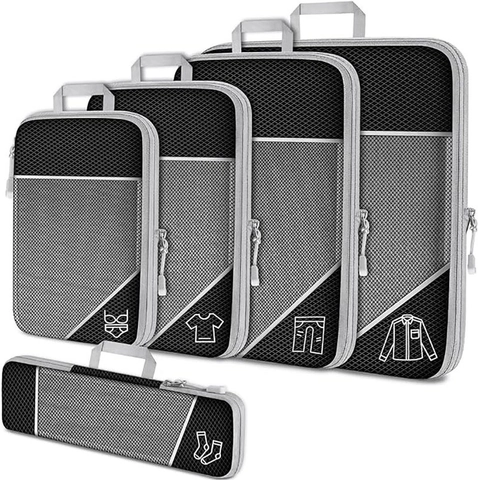 Cubos De Embalaje De Compresión Expandibles Para Organizador De Equipaje De Viaje Bolsas Transpirables De Nylon Impermeable
