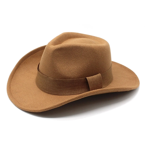Chapeau Fedora En Feutre De Laine Vintage Large Bord Western Cowboy Jazz Avec Bande Décorative Pour Hommes Femmes Style Rétro