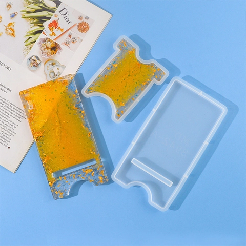 DIY Epoxy Resin Phone Holder Silicone Mold Set Rectangle Desktop Mobile Stand Bracket Casting Molds For Home Office Craft