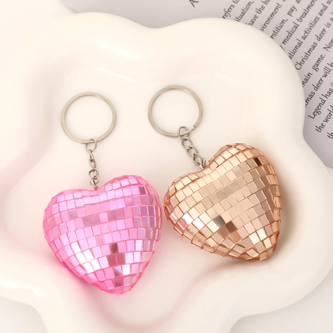 Porte-clés Boule Disco En Forme De Cœur Pendentif Miroir Réfléchissant Accessoire Rétro Scintillant