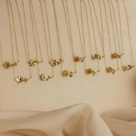 Collana Con Pendente Fiore Di Nascita Rame Placcato Oro Mensile Floreale Zirconia Gioielli Raffinati Donna