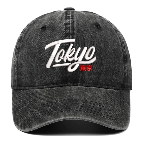 Washed Cotton Baseball Cap Tokyo Stickerei Vintage Distressed Verstellbare Streetwear Sonnenhut Für Herren Damen