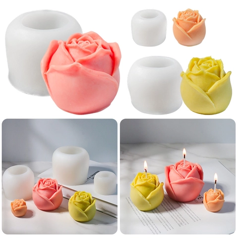 Rose Flower Silicone Mold 3D Bud Shape For Handmade Candle Soap Making DIY Mousse Cake Decorating Realistic Petal Design