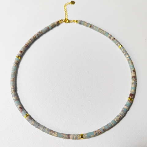 Handmade Natural Stone Heishi Beaded Necklace Bohemian Ethnic Jewelry Adjustable Gold Spacer Choker For Women Heart Pendant