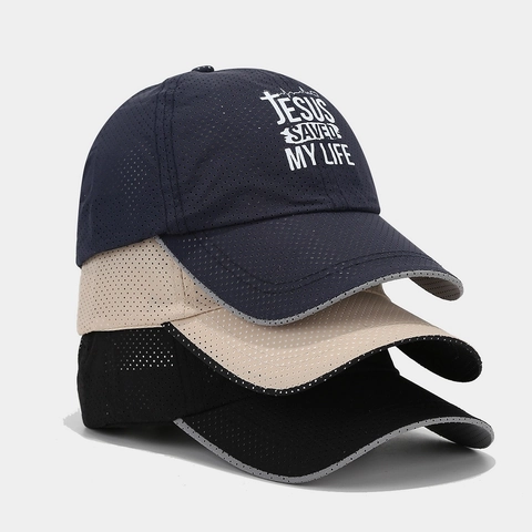 Retro Mesh Baseball Cap Quick Drying Breathable Outdoor Sports Sun Hat With Jesus Letter Print Reflective Brim