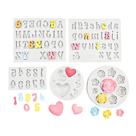 Silicone Alphabet Numeric Heart Rose Flower Molds DIY Fondant Chocolate Cake Decoration Tools Kitchen Bakeware Tray