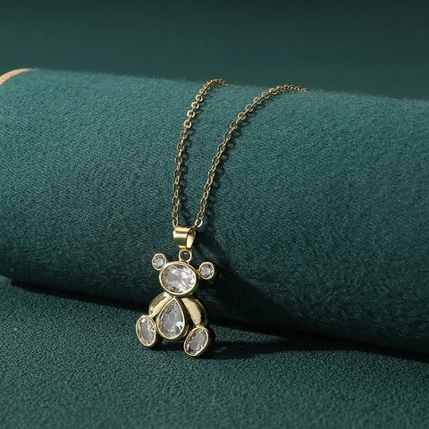 Squisita Collana Con Ciondolo a Orso in Zirconia Rame Per Donna Placcata in Oro Forma Animale Dolce Catena Clavicola Gioielli