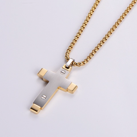 Collana Con Pendente A Croce Da Uomo Acciaio Inossidabile Dettaglio Vite Industriale Gioielli Hip Hop Punk