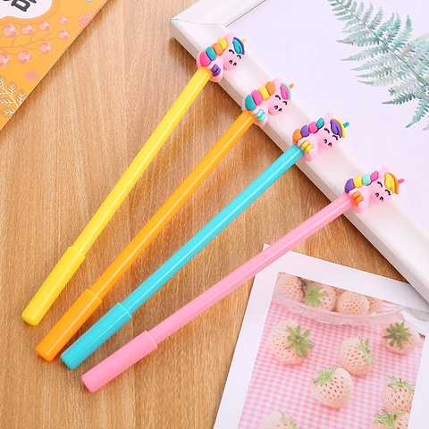 Cute Cartoon Gel Pens With Silicone Toppers 0.5mm Black Ink Refillable Plastic Writing Pens For Students School Office