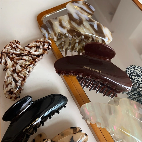 Azetat Haarklammer Groß Gebogen Französisch Vintage Schildpatt Muschelmuster Starker Halt Haaraccessoires Für Frauen
