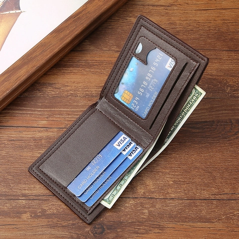 Men Short Bifold Wallet PU Leather Diamond Lattice Pattern Slim Multiple Card Slots Casual Business Fashion Youth