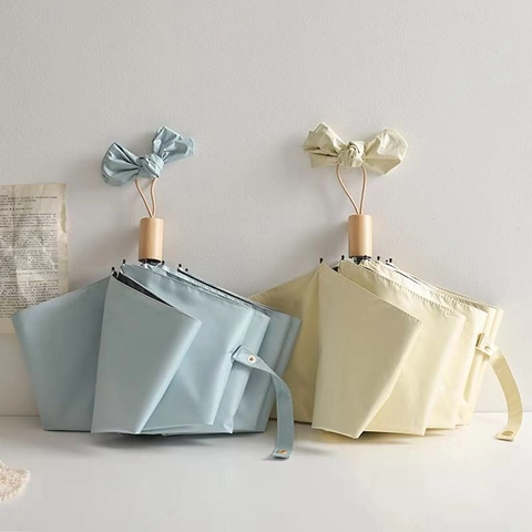 Paraguas Plegable Estilo Japonés Sol Lluvia Doble Uso Protección UV Revestimiento Negro Mango Madera Portátil Resistente Viento