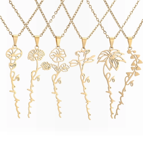Edelstahl Geburtsblume Halskette Für Damen Minimalistisch Personalisierte Blumen Anhänger Halskette Mode Pendeln Täglich Schmuck Geschenk