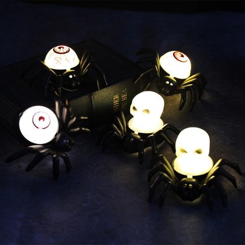 Halloween LED Spider Candle Lights Plastic Glowing Battery Operated Horror Skull Eyeball Spooky Party Decor Night Light