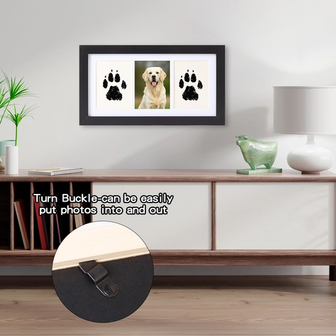 Pet Memorial Photo Frame With Inkless Ink Pad And Cards Multiple Windows Wood Texture Paw Print Keepsake For Dogs Cats
