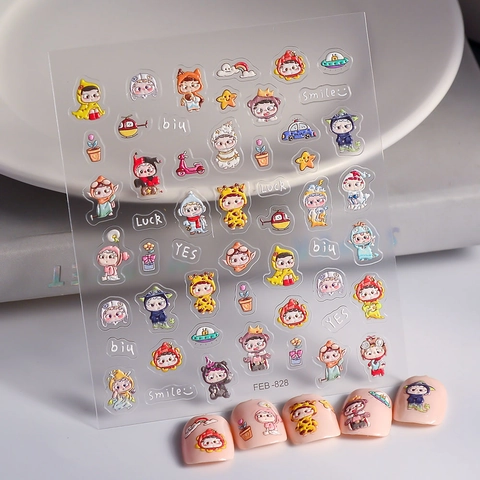 5D Geprägte Nagelkunst-Aufkleber Wasserdichte Transparente Kunststoff-Cartoon-Figur DIY-Maniküre-Dekoration Für Frauen Mädchen