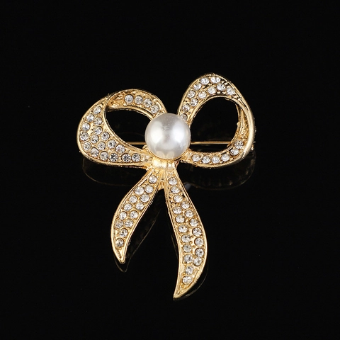 Elegante Spilla a Fiocco in Lega per Donna Design Intagliato Perla Artificiale Strass Intarsiato Accessori per Sciarpe