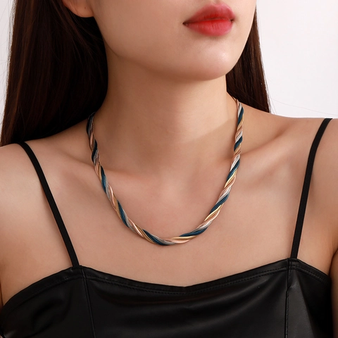 Twist Snake Chain Necklace Stainless Steel Multicolor Braided Mixed Colors Jewelry For Women Fashion Casual