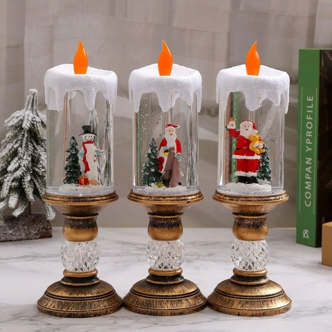 Weihnachts LED Kerzenlicht Wassergefüllt Schneeglitzer Weihnachtsmann Schneemann Retro Ornament Flackernde Flamme