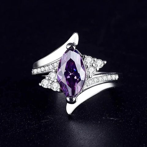 Purple Marquise Cut Zircon Ring Geometric Copper Arched Line Jewelry For Women Elegant Fashion Jewelry Accessory