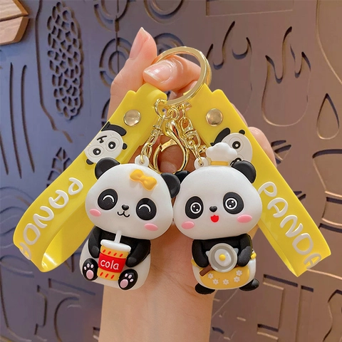 Portachiavi Panda Cartone Animato 3D PVC Silicone Cinturino Da Polso Borsa Ciondolo