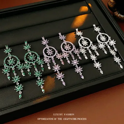 Blumen Quasten Ohrhänger Kupfer Zirkon Mit Silber Ohrstecker Elegant Vintage Rund Schmuck Für Damen