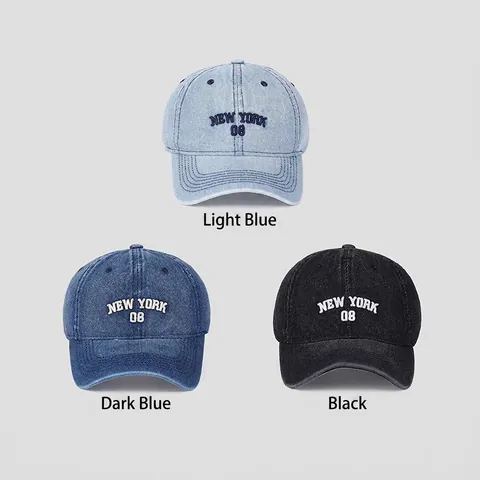 Berretto Da Baseball In Denim Lavato New York 08 Ricamo Cotone Regolabile Cappello Da Sole Casual Sportivo