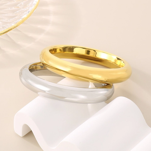Minimalist Polished Bangle Bracelet Stainless Steel 18K Gold Plated Hollow Smooth Wide Fashion Jewelry For Women