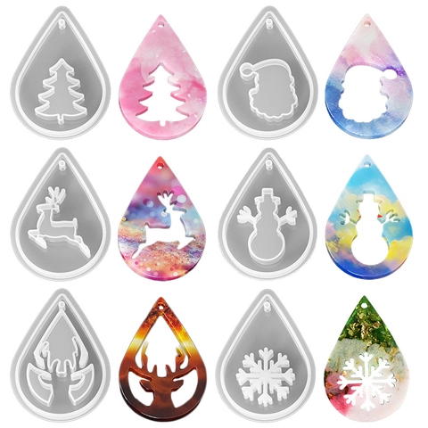 Christmas Silicone Molds For Resin Casting Teardrop Earring Pendant Jewelry Making DIY Snowflake Reindeer Santa