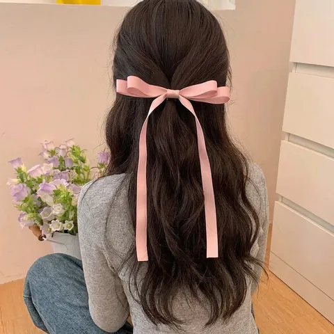 Satin Bogen Haarspange Mit Langem Streamer Elegante Schleife Haarnadel Französisch Stil Kopfschmuck Für Frauen