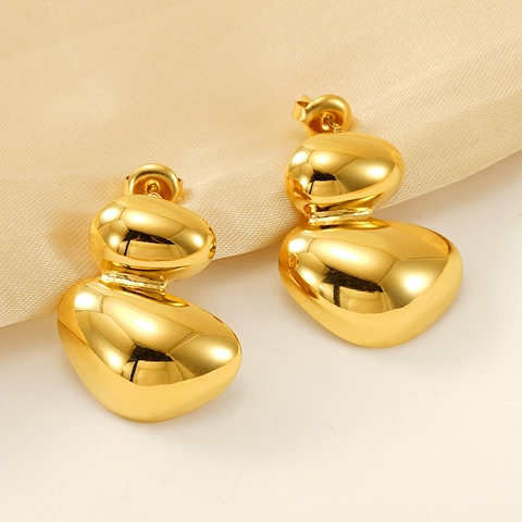Unregelmäßige Organische Kiesel Ohrstecker 18K Vergoldeter Edelstahl Doppelschicht Lava Geometrischer Schmuck Für Damen