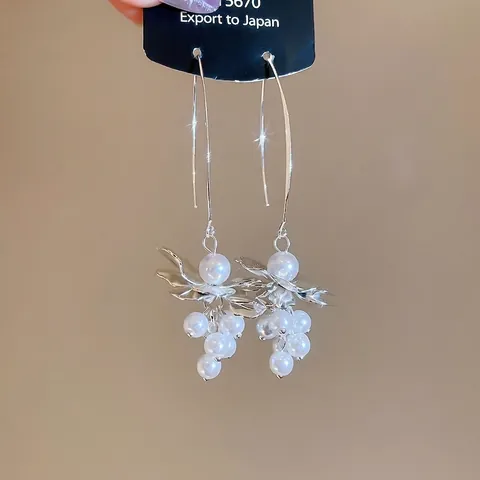 Pendientes Colgantes De Racimo De Uvas Vintage Aleación Perla Artificial De Imitación Con Poste De Plata Esterlina 925 Elegante Para Mujer