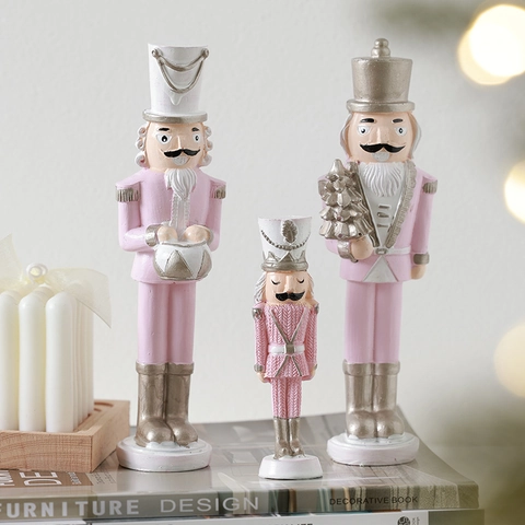 Nutcracker Soldier Ornaments Resin Pink Christmas Tree Hanging Decor Desktop Figurines Nordic Style Holiday Gifts