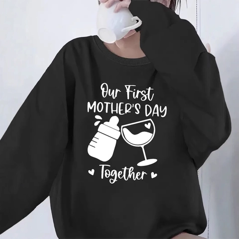 Mothers Day Mama Graphic Long Sleeve Casual Hoodie Polyester Gift For New Mom Crewneck Sweatshirt