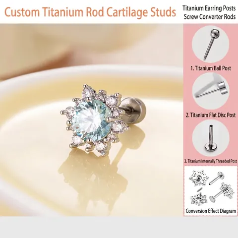 Clous D'oreilles Cartilage Flocon De Neige Zircone Alliage De Titane Bijoux De Piercing Dos Plat Filetage Interne