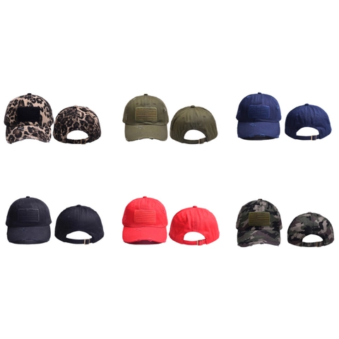 Distressed USA Flag Baseball Cap For Parent And Child Leopard Camouflage Breathable Sun Protection Outdoor Dad Hat