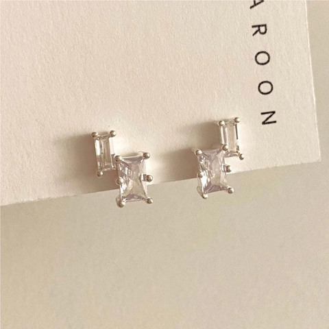 Orecchini A Lobo In Zircone Quadrato Con Perno In Argento Sterling 925 Gioielli Geometrici Con Doppia Pietra Per Donne
