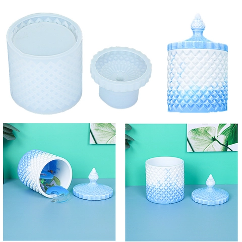 European Roman Storage Jar Silicone Mold With Lid Geometric Diamond Texture DIY Resin Casting Candle Cup Craft Tool