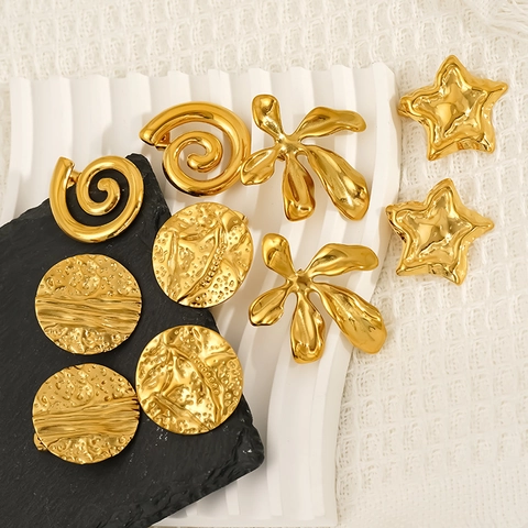 18K Vergoldet 304 Edelstahl Ohrstecker Wasserdicht Hypoallergen Geometrisch Stern Blatt Blume Für Frauen