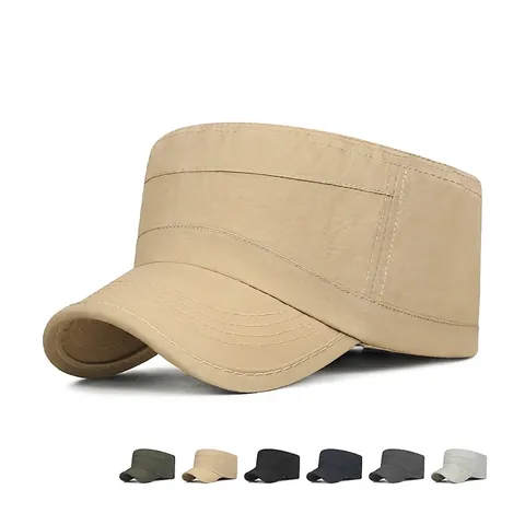 Casquette Cadet Homme Chapeau Plat Séchage Rapide Respirant Polyester Extérieur Protection Solaire Style Militaire Ajustable
