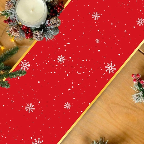 Kerst Tafelloper Notenkraker Soldaat Rood Polyester Goud Sneeuwvlok Bedrukte Feestelijke Eetkamer Decoratie