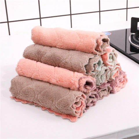 Chiffon De Cuisine En Microfibre Épaissi Double Face Absorbant Torchon Motif Diamant Bordure Ondulée Cuisine Lavage